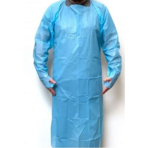 CPE BLUE DISPOSABLE GOWN WITH THUMB HOLES X5 CODE:-MMCOR001 CPE BLUE DISPOSABLE GOWN WITH THUMB HOLES X5 CODE:-MMCOR001